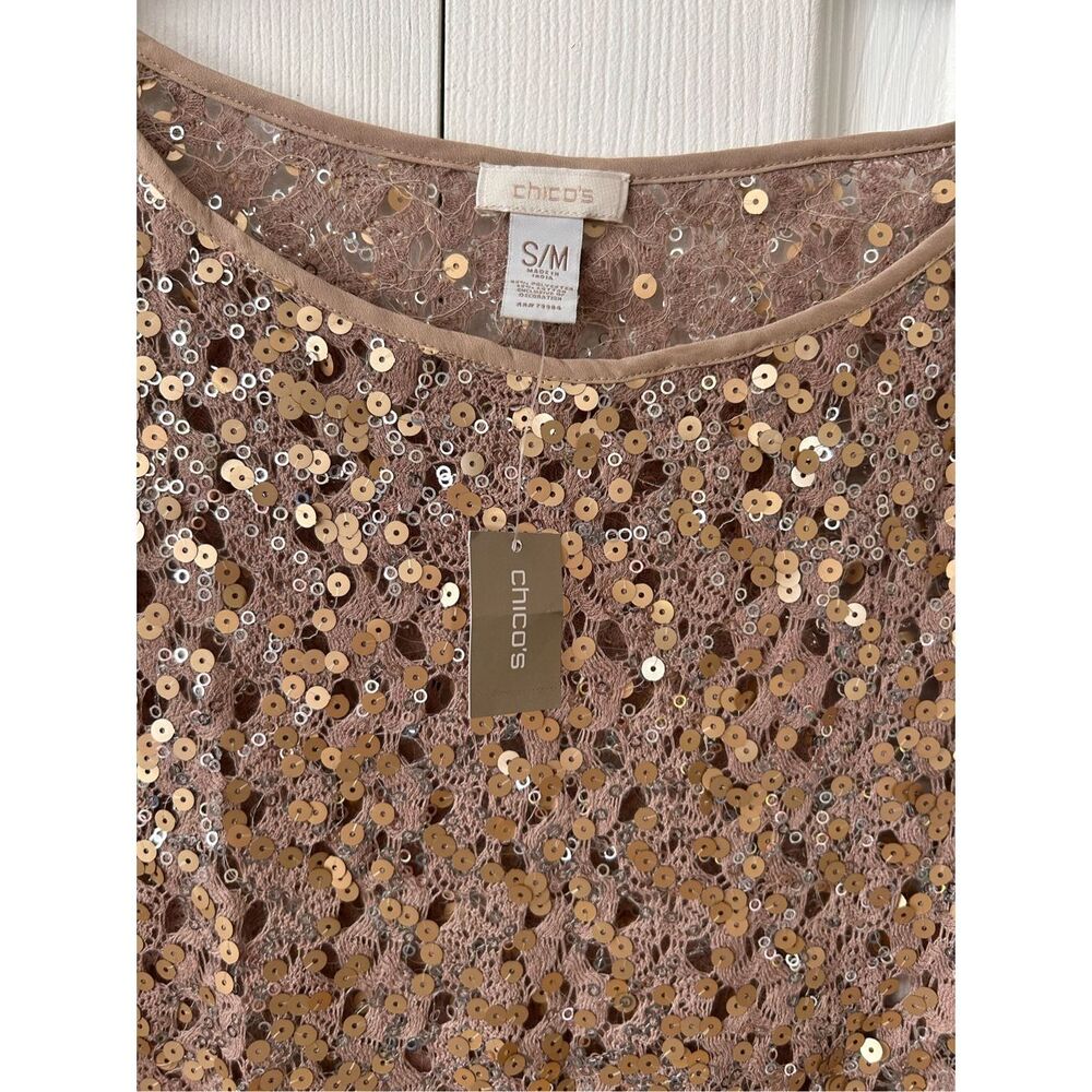 Chico’s Taylor Chianti Gold Sequins Poncho Top Size S/M NWT - Picture 2 of 6